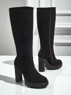 Hot Damskie kozaki eko zamszowe na słupku GaleNest Kozaki Na Obcasie|Kozaki Z Ociepleniem