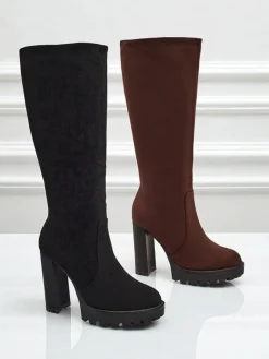 Hot Damskie kozaki eko zamszowe na słupku GaleNest Kozaki Na Obcasie|Kozaki Z Ociepleniem