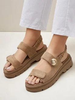 Clearance Damskie sandały Callisto brązowe skóra ekologiczna platforma Ugc|Sandały Płaskie