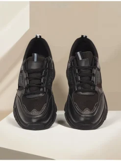 Outlet Damskie sneakersy Arete Nero na płaskim spodzie ze skóry ekologicznej Damskie Sneakersy