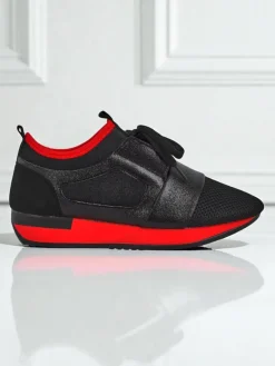 Clearance Damskie sneakersy Artemida Nero z tkaniny i ekoskóry z czerwonym akcentem Damskie Sneakersy