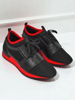 Clearance Damskie sneakersy Artemida Nero z tkaniny i ekoskóry z czerwonym akcentem Damskie Sneakersy