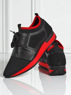 Clearance Damskie sneakersy Artemida Nero z tkaniny i ekoskóry z czerwonym akcentem Damskie Sneakersy