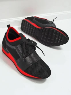 Clearance Damskie sneakersy Artemida Nero z tkaniny i ekoskóry z czerwonym akcentem Damskie Sneakersy