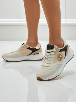 Clearance Damskie sneakersy beżowe Calista Verona na płaskim obcasie - skóra eko 4 cm Damskie Sneakersy