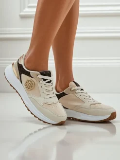 Clearance Damskie sneakersy beżowe Calista Verona na płaskim obcasie - skóra eko 4 cm Damskie Sneakersy