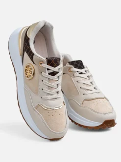 Clearance Damskie sneakersy beżowe Calista Verona na płaskim obcasie - skóra eko 4 cm Damskie Sneakersy