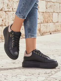 Online Damskie sneakersy Callista czarne platformy ekoskóra Damskie Sneakersy