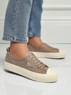 Best Damskie sneakersy Hypatia Mesh jasny brąz na lato płaska podeszwa 3cm Trampki