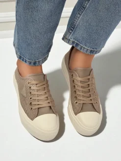 Best Damskie sneakersy Hypatia Mesh jasny brąz na lato płaska podeszwa 3cm Trampki