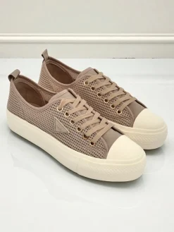 Best Damskie sneakersy Hypatia Mesh jasny brąz na lato płaska podeszwa 3cm Trampki