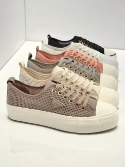 Best Damskie sneakersy Hypatia Mesh jasny brąz na lato płaska podeszwa 3cm Trampki