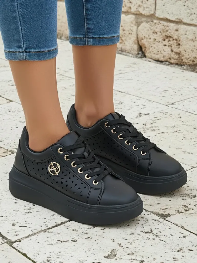 Damskie sneakersy Kalista Nero – czarne platformy z eko-skóry, wiosenna kolekcja Damskie Ugc|Sneakersy