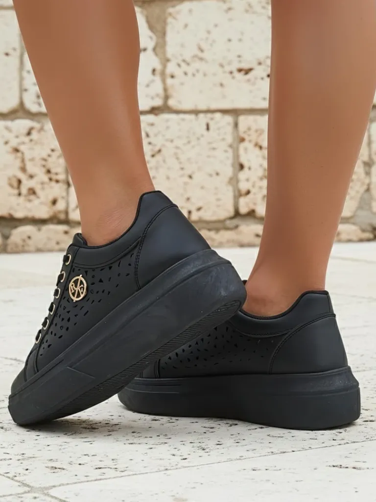 Damskie sneakersy Kalista Nero – czarne platformy z eko-skóry, wiosenna kolekcja Damskie Ugc|Sneakersy