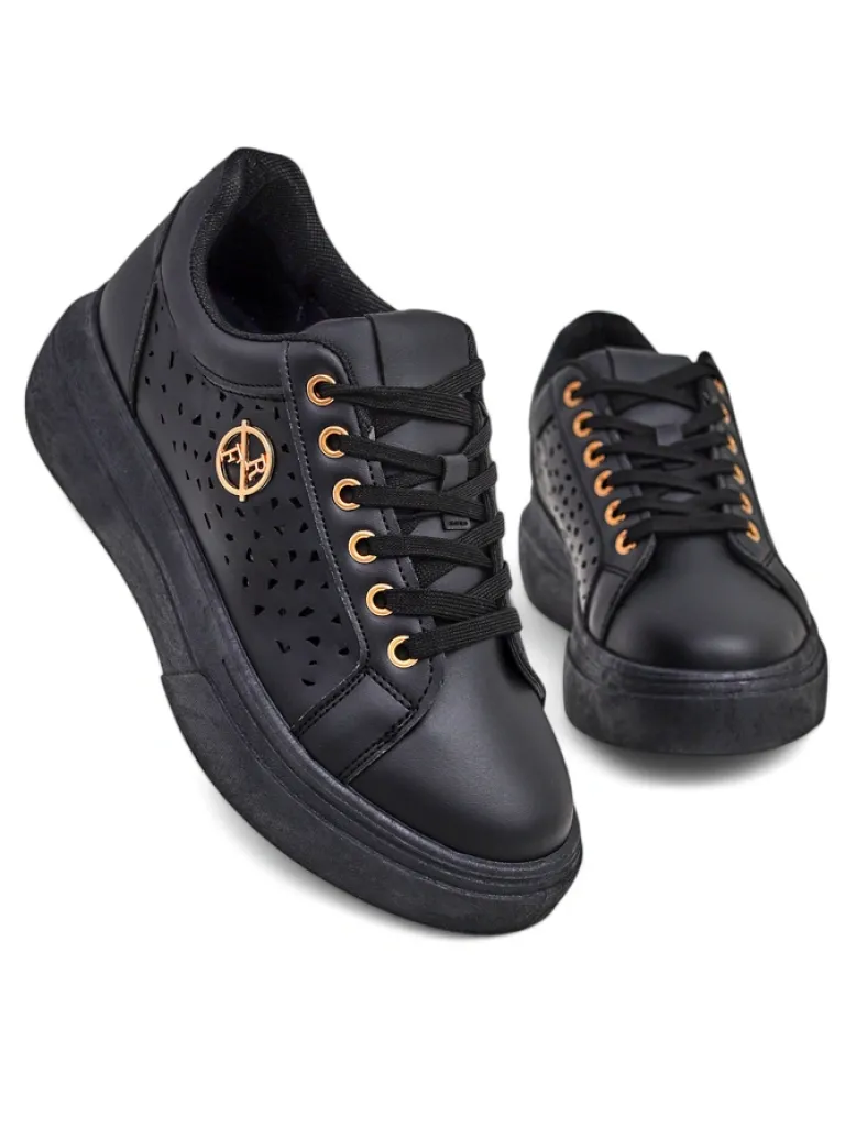 Damskie sneakersy Kalista Nero – czarne platformy z eko-skóry, wiosenna kolekcja Damskie Ugc|Sneakersy