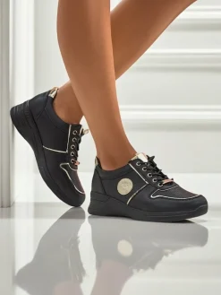 Clearance Damskie sneakersy koturny Callista Nero skóra ekologiczna czarne Damskie Sneakersy