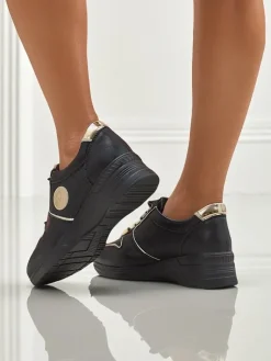 Clearance Damskie sneakersy koturny Callista Nero skóra ekologiczna czarne Damskie Sneakersy