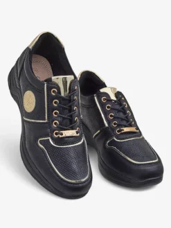 Clearance Damskie sneakersy koturny Callista Nero skóra ekologiczna czarne Damskie Sneakersy