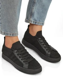 New Damskie sneakersy Livia Nero – czarne tenisówki z tkaniny i ekoskóry na płaskiej podeszwie Trampki