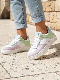 Best Damskie sneakersy Lycaste beżowe z ekologicznej skóry na płaskiej podeszwie Damskie Sneakersy