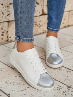 Sale Damskie sneakersy Calista srebrno-białe stylowe skóra eko Damskie Sneakersy