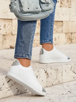 Sale Damskie sneakersy Calista srebrno-białe stylowe skóra eko Damskie Sneakersy