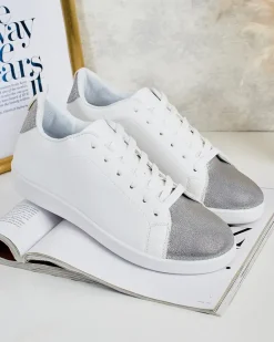 Sale Damskie sneakersy Calista srebrno-białe stylowe skóra eko Damskie Sneakersy