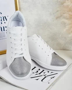 Sale Damskie sneakersy Calista srebrno-białe stylowe skóra eko Damskie Sneakersy