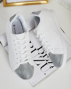 Sale Damskie sneakersy Calista srebrno-białe stylowe skóra eko Damskie Sneakersy