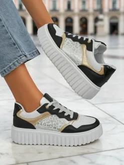 Outlet Damskie sneakersy Callista platforma czarne skóra eko rozmiar 40 Damskie Sneakersy