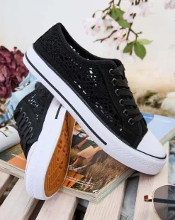 Outlet Damskie trampki Calista Nero z koronką, oddychające – kolekcja Lato/Wiosna Trampki