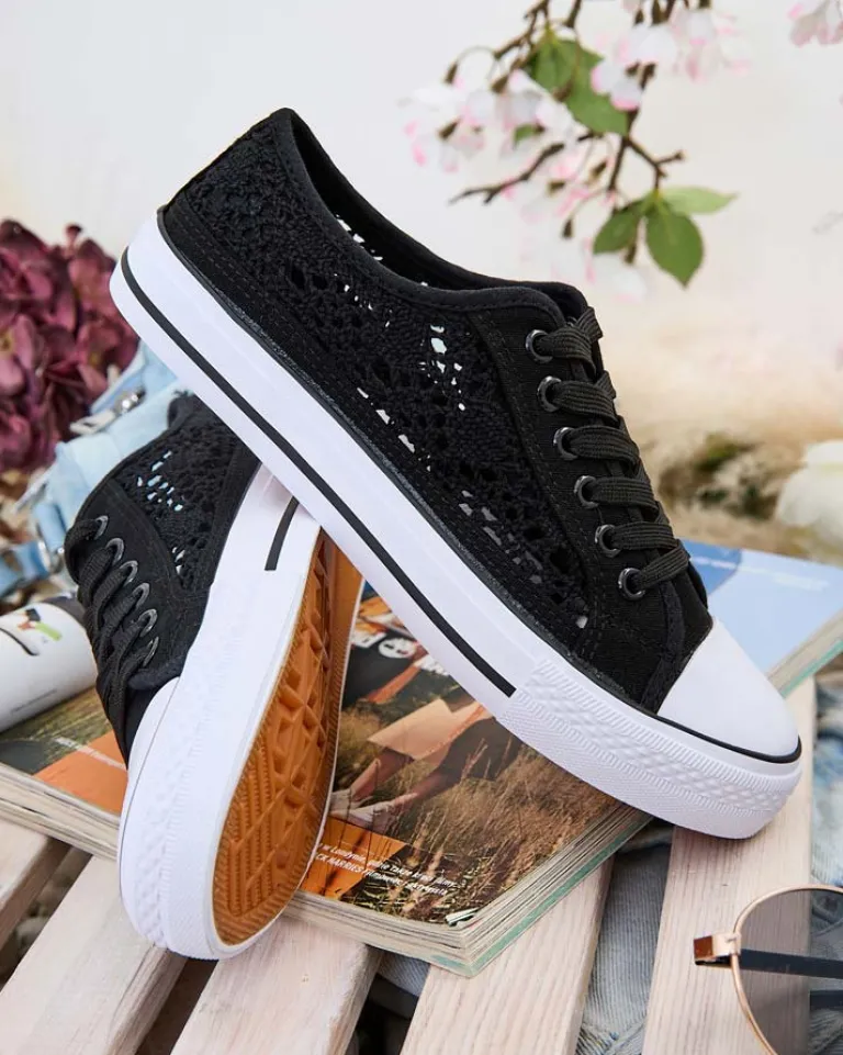 Outlet Damskie trampki Calista Nero z koronką, oddychające – kolekcja Lato/Wiosna Trampki