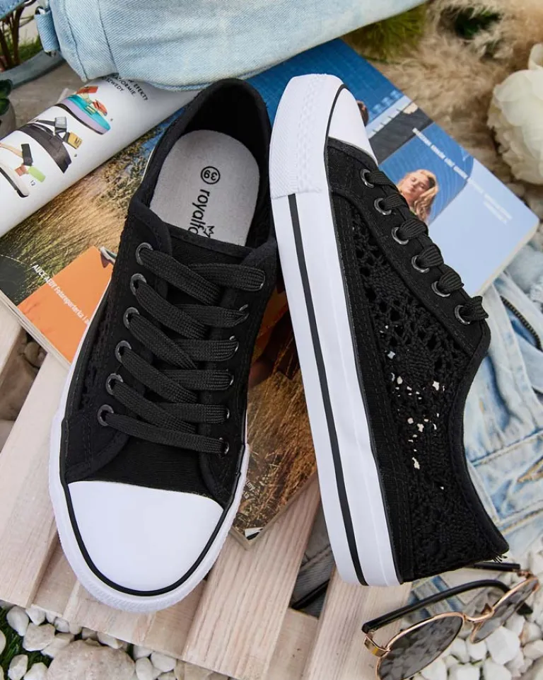 Outlet Damskie trampki Calista Nero z koronką, oddychające – kolekcja Lato/Wiosna Trampki