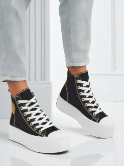 New Damskie trampki Callisto Nero na platformie, tkanina, czarne, lato/jesień Trampki