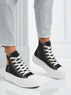 New Damskie trampki Callisto Nero na platformie, tkanina, czarne, lato/jesień Trampki