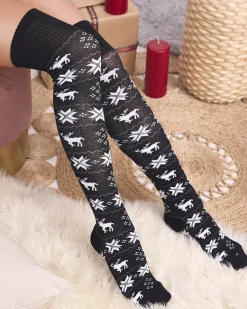 Damskie świąteczne skarpety za kolano w kolorze m- Bielizna Skarpetki