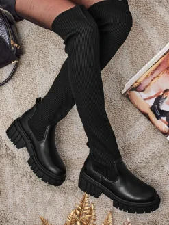 Damskie wsuwane kozaki Obsidian Rose Kozaki Na Płaskim Obcasie|Kozaki Bez Ocieplenia