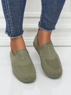 Best Damskie wsuwane mokasyny Hypatia Verde z tkaniny na płaskiej podeszwie Półbuty