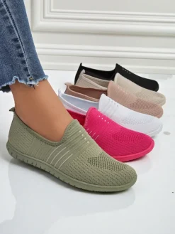 Best Damskie wsuwane mokasyny Hypatia Verde z tkaniny na płaskiej podeszwie Półbuty