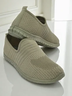 Best Damskie wsuwane mokasyny Hypatia Verde z tkaniny na płaskiej podeszwie Półbuty