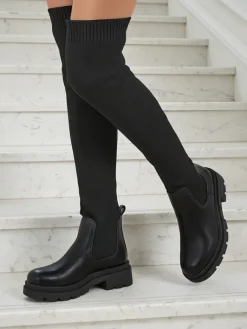 Clearance Długie damskie wsuwane kozaki Orlina Kozaki Na Płaskim Obcasie|Kozaki Bez Ocieplenia