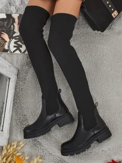 Clearance Długie damskie wsuwane kozaki Orlina Kozaki Na Płaskim Obcasie|Kozaki Bez Ocieplenia