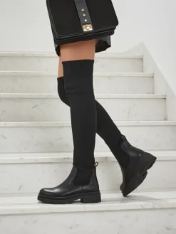 Clearance Długie damskie wsuwane kozaki Orlina Kozaki Na Płaskim Obcasie|Kozaki Bez Ocieplenia