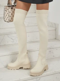 Hot Długie damskie wsuwane kozaki Orlina Kozaki Na Płaskim Obcasie|Kozaki Bez Ocieplenia