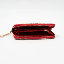 Outlet Duży biało-czerwony damski portfel z kwiecistym wzorem - Akcesoria Damskie Portmonetki