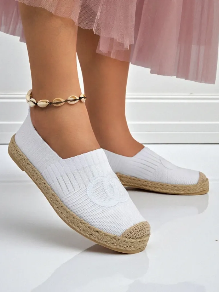 Discount Espadryle damskie Calista Biancha – białe płaskie z eko zamszu, styl włoski Espadryle Płaskie