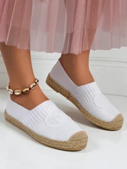Discount Espadryle damskie Calista Biancha – białe płaskie z eko zamszu, styl włoski Espadryle Płaskie