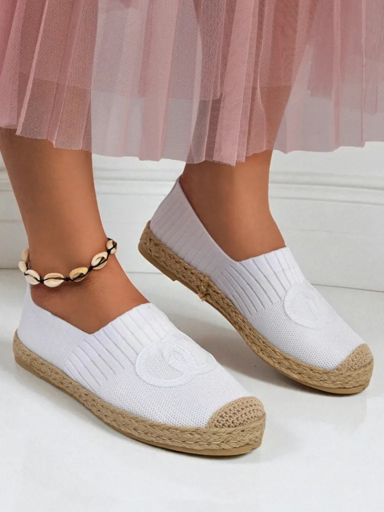 Discount Espadryle damskie Calista Biancha – białe płaskie z eko zamszu, styl włoski Espadryle Płaskie
