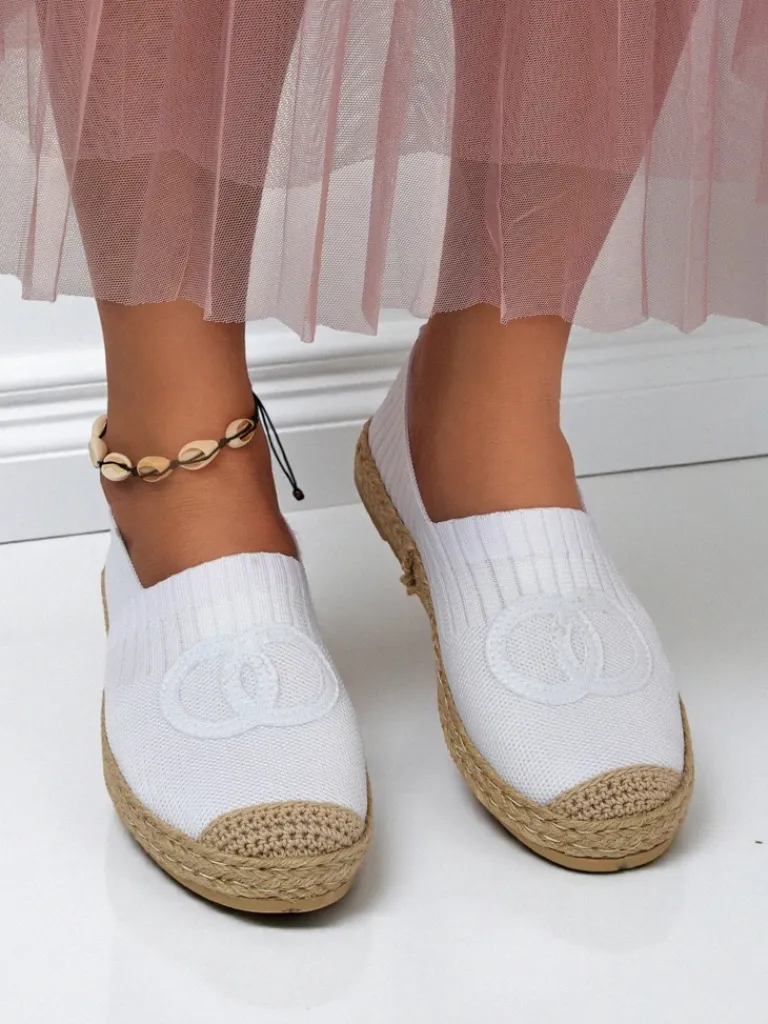 Discount Espadryle damskie Calista Biancha – białe płaskie z eko zamszu, styl włoski Espadryle Płaskie