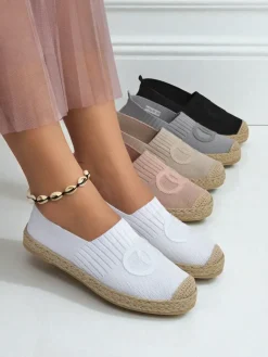 Discount Espadryle damskie Calista Biancha – białe płaskie z eko zamszu, styl włoski Espadryle Płaskie